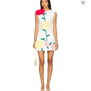 Elliatt White Mini Dress with Pink, Yellow & Green Floral Appliqués